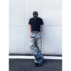 糜烂破坏手绘涂鸦3D印花baggy宽松直筒牛仔裤N686-P55，男装牛仔裤，星座308B-2