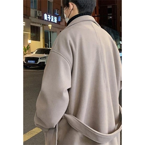 翻领风衣男秋季新款日系慵懒休闲宽松百搭长款大衣M215,30岁职场穿衣搭配秋季图片