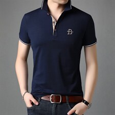 短袖T恤男POLO男士半袖翻领上衣时尚中青年条纹半截袖商务，男装T恤，电商B212（原钱塘6029）