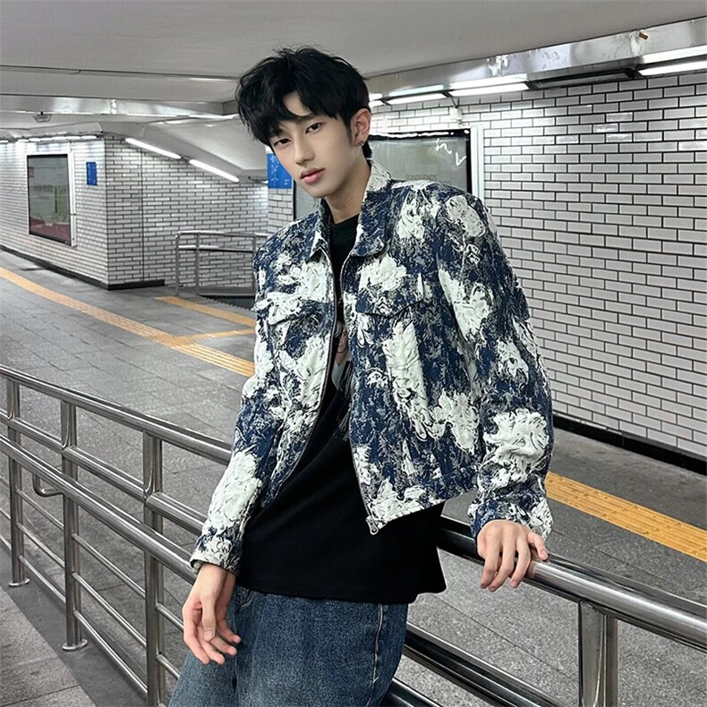 提花扎染外套美式复古夹克潮牌高级感痞帅衣服JK2687特P53,男装夹克,星座908-1