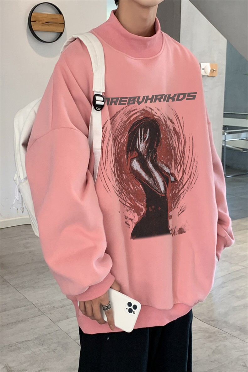 加绒加厚高领卫衣抽象印花落肩袖情侣款打底衫男XZ514-2-G82-P48,男装T恤,星座514-2(原B239)