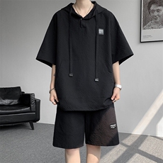 特批P50无差价夏季大口袋连帽泡泡纱时尚大码两件套套装男TZ5570，男装休闲套装，电商A001-1