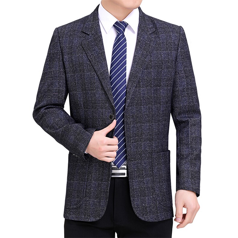 2023年春秋季中年男士西服纯色商务休闲外套爸爸装潮时尚男装图片