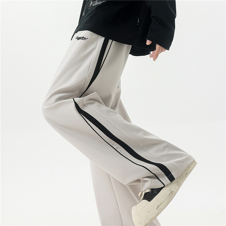 美式重磅刺绣撞色宽松条纹休闲裤男阔腿卫裤X416B-KL1059-P45限78，男装休闲裤，星座416B