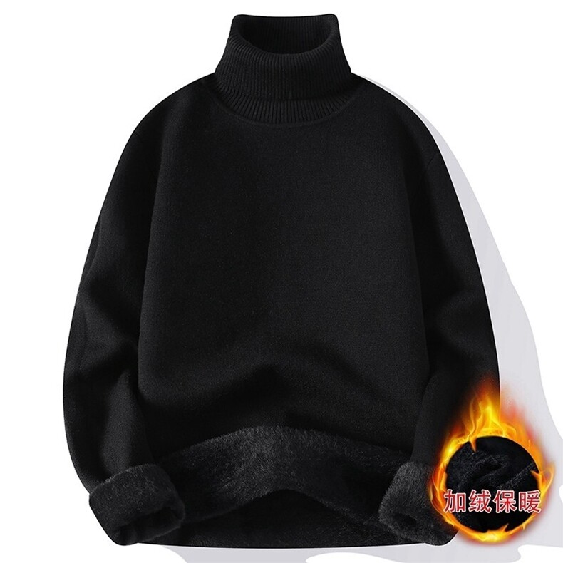 78003加绒-P55纯色简约高领毛衣男冬季加绒加厚潮牌一体绒打底衫,男装T恤,电商D310B