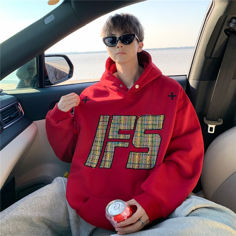 重磅贴布刺绣卫衣大码春秋连帽衫硬挺外套美式休闲上衣WY9108/P65,女装短外套,电商B238