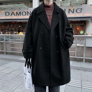 N9110/P110秋冬新款毛呢大衣男中长款双排扣呢子外套呢料大衣风衣图片
