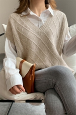 秋冬新款羊毛马甲女中长款V领坎肩背心套头宽松羊毛针织衫，女装马甲，唯若美羊绒