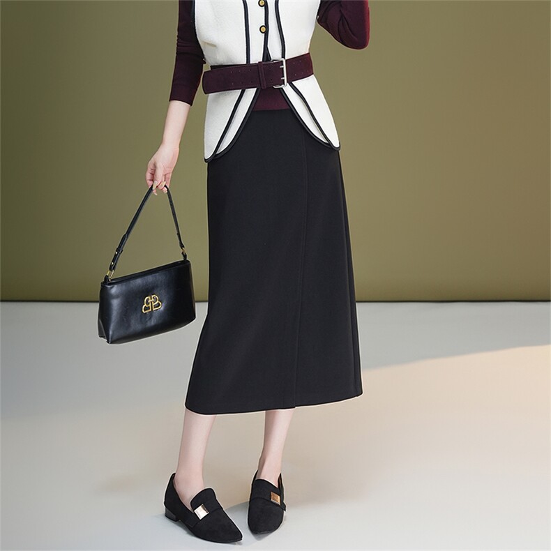 包臀裙女2025秋季新款气质时尚一步裙高腰中长款半身裙显瘦开叉裙，女装半身裙，艾米