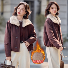 时尚羊羔毛领加绒派克服外套女2025冬季新款休闲气质保暖棉服上衣，女装短外套，印象茜