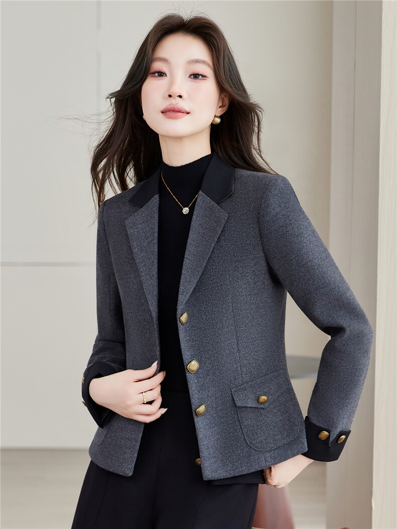 《档口现货》2026秋装新款气质收腰百搭灰色西装小外套配腰带女,女装西装,苗苗