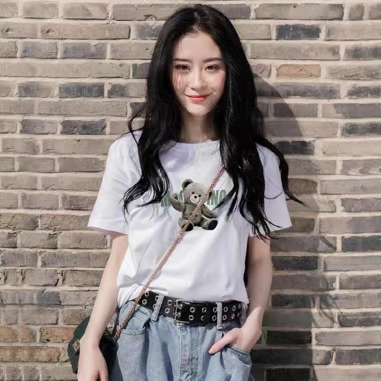 新款时尚可爱卡通小熊印花圆领短袖T恤,女装T恤,L·H·X
