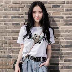 新款时尚可爱卡通小熊印花圆领短袖T恤，女装T恤，L·H·X