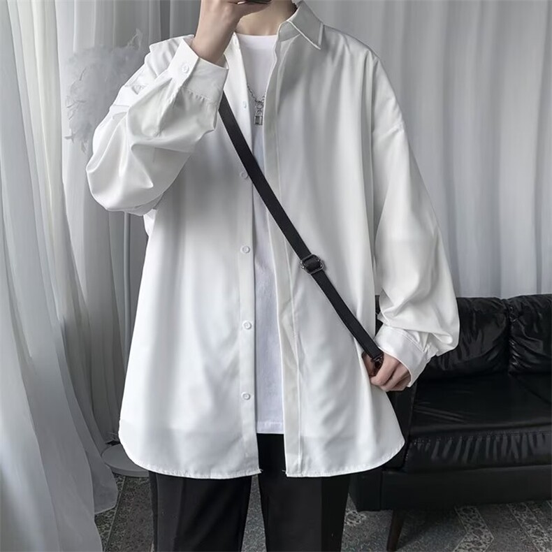 wassuphappy纯色长袖衬衫男春秋季2025新款潮牌简约休闲衬衣外套,男装衬衫,星座506