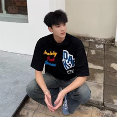 万针全刺绣工艺抖音得物高品质260克重磅纯棉双纱美式高街短袖T恤，男装T恤，电商A486