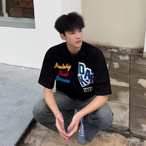 万针全刺绣工艺抖音得物高品质260克重磅纯棉双纱美式高街短袖T恤图片