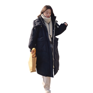 2025年新款奶黄色羽绒服女冬季中长款过膝设计感小众加厚外套图片