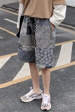 【】A003-HK7152-P40夏装新款补丁接拼碎花短裤港风女模1，男装休闲裤，电商A003