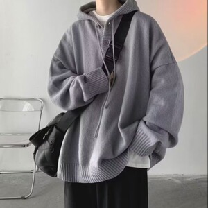 连帽毛衣男秋冬款加厚慵懒黑色毛衣灰色毛衣男英伦学院连帽针织衫图片
