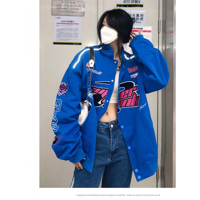 美式高街机车夹克外套男女春秋oversizec潮牌休闲情侣刺绣棒球服,男装夹克,星座1013-1