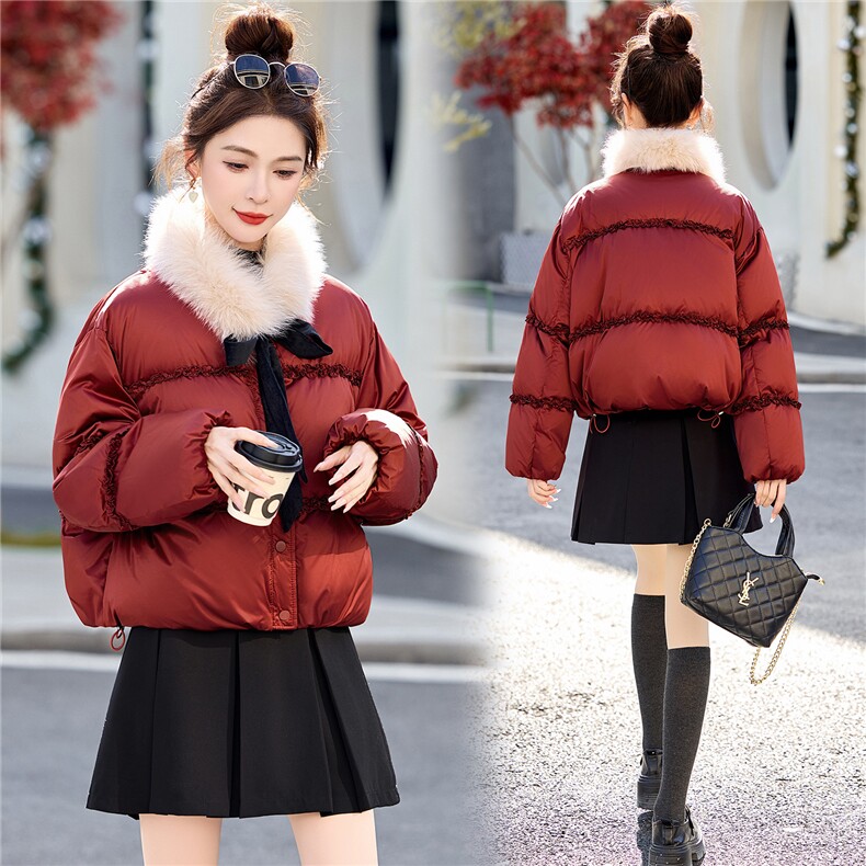 2025冬装新款简约时尚保暖真狐狸毛羽绒服，女装羽绒服，歌伊格美