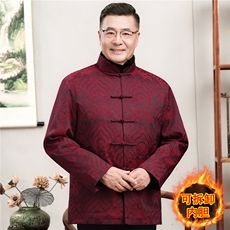 主推现货中老年婚宴喜庆唐装冬加绒可拆卸内胆爷爷风唐装外套，男装民族服装，钱塘723