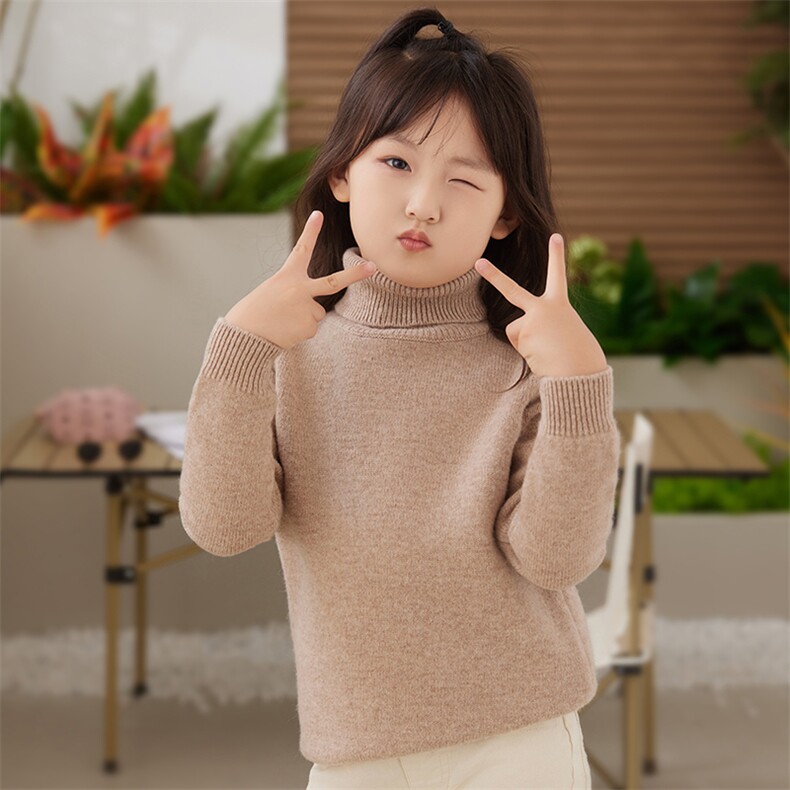 秋冬保暖男女童针织衫软糯舒适百搭可爱儿童高领羊毛衫,童装儿童羊毛衫,牧雅羊绒