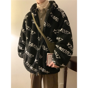 港风定制LOGO羊羔毛棉衣大码M-5XL连帽棉衣外套男78710P105控148图片