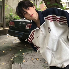 Y8060-P45美式条纹休闲夹克男春潮牌字母印花外套vibe高街百搭，男装T恤，电商B323A