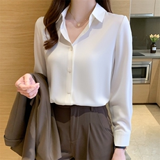 春季仿真丝醋酸缎面衬衫长袖设计感小众上衣职业衬衣，女装衬衫，美吧服饰