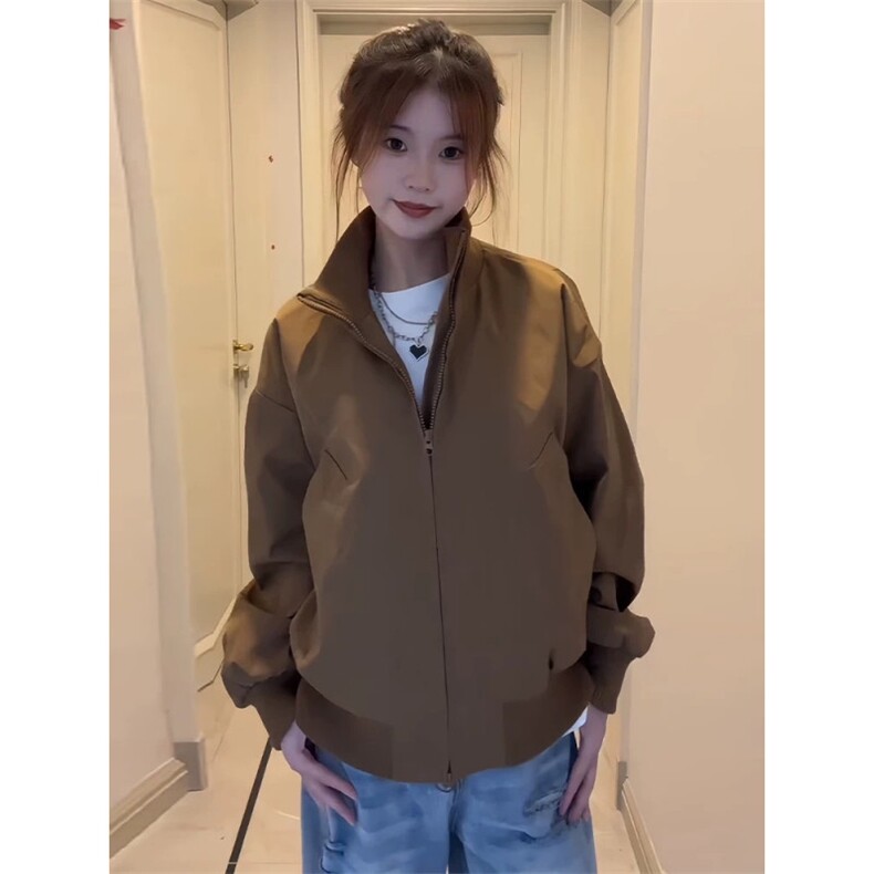 现货26春装美拉德立领飞行夹克纯色复古廓形高街棒球服外套,男装夹克,电商A486