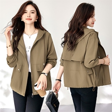 连帽外套女春秋休闲百搭小个子2024初秋女装新款中年妈妈短款风衣，女装短外套，慕咨