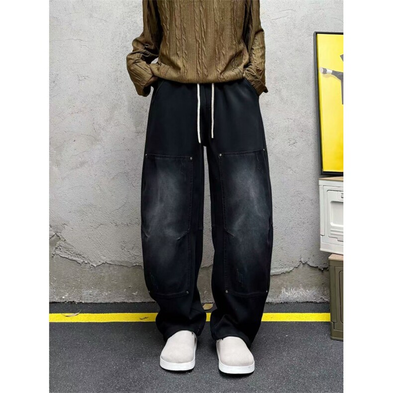 高品质秋季弯刀裤牛仔拼接扎染阔腿休闲拖地裤男长裤K5205-P65，男装休闲裤，电商A009A（原A058A）