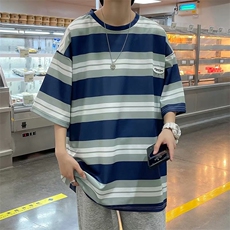 条纹短袖t恤男夏新款港风百搭半袖日系宽松圆领五分袖T699-P20，男装T恤，星座512-4