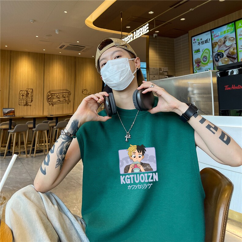华夫格背心直播高品质重磅220克卡通男孩印花HB7103-P25控38,男装背心/马甲,星座508（原C305）