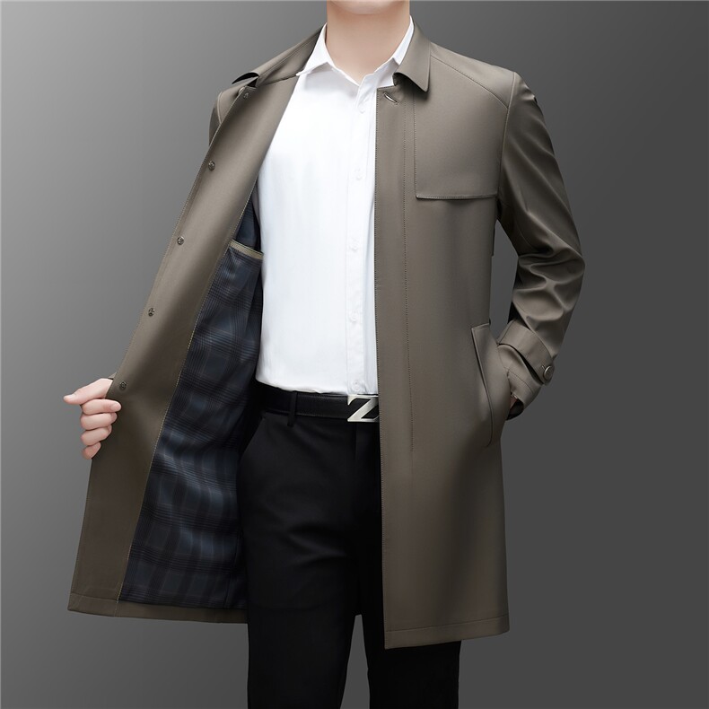 Z5530秋季新款男士中长款腰带翻领风衣商务领导服男装纯色外套,男装风衣,电商B360A（原721A）