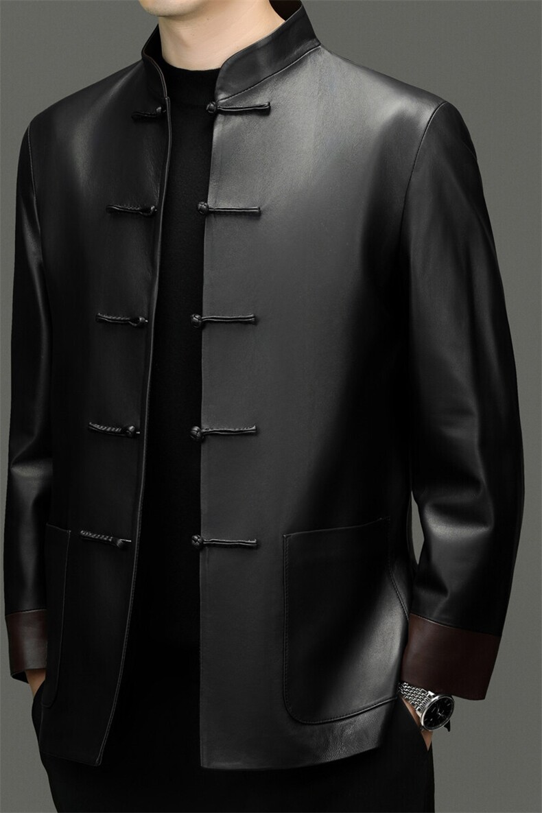 BG-G00DS春秋新款男士海宁皮衣风唐装绵羊皮真皮皮衣男,男装皮衣,电商B360