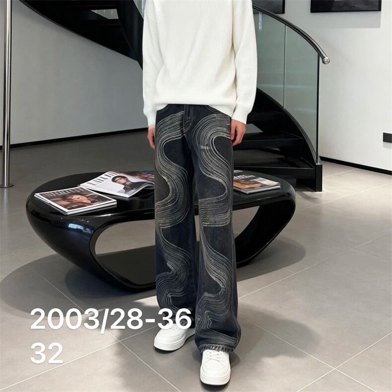 1506/Q20030/P47美式复古镰刀男高街潮牌痞帅弯刀阔腿长裤子,男装休闲裤,星座1506