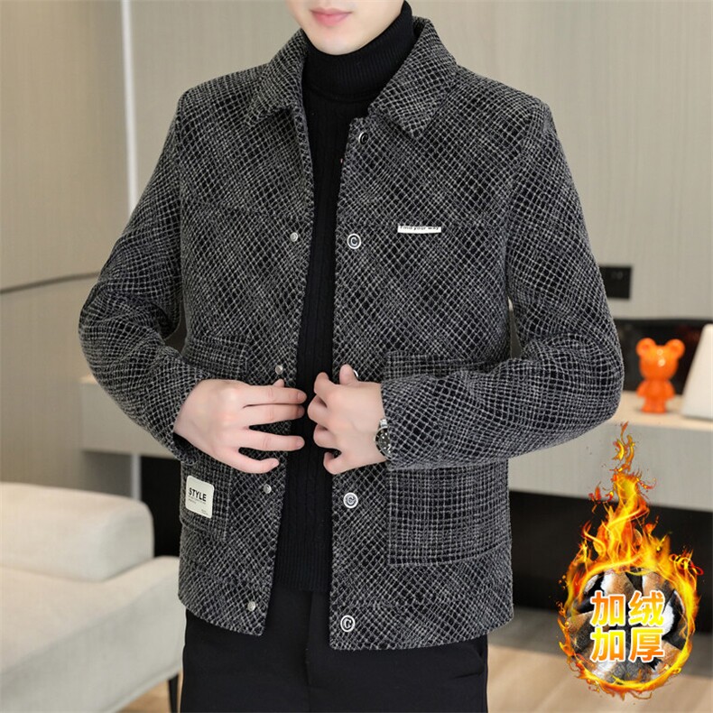 福利款秋冬毛呢大衣短款加绒加厚翻领夹克外套上衣男D78P125,男装夹克,电商B226-2（原B217-2）