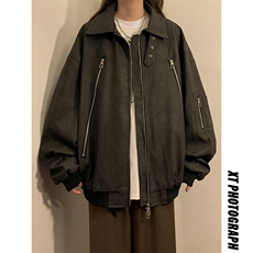 1扎染做旧面料双拉链大口袋情侣大码M-5XL夹克女JK77867P90控148，女装短外套，星座226-2