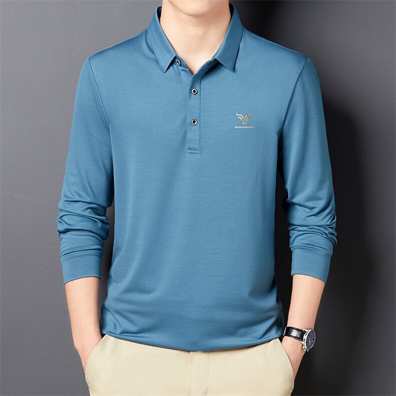 长袖t恤男潮流春季新款打底衫翻领烫钻上衣服体恤春秋纯色POLO衫图片