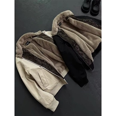 冬季美式拼蛇皮纹PU皮棉衣ing短款保暖夹克座山雕棉服男女款，男装夹克，星座506A
