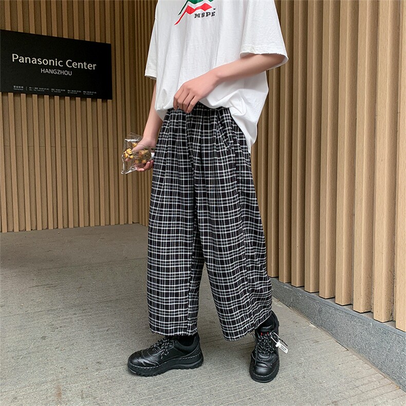 夏季新款休闲裤男韩版宽松清凉格子抽绳束脚大码运动裤8011-P45,男装休闲裤,电商A059