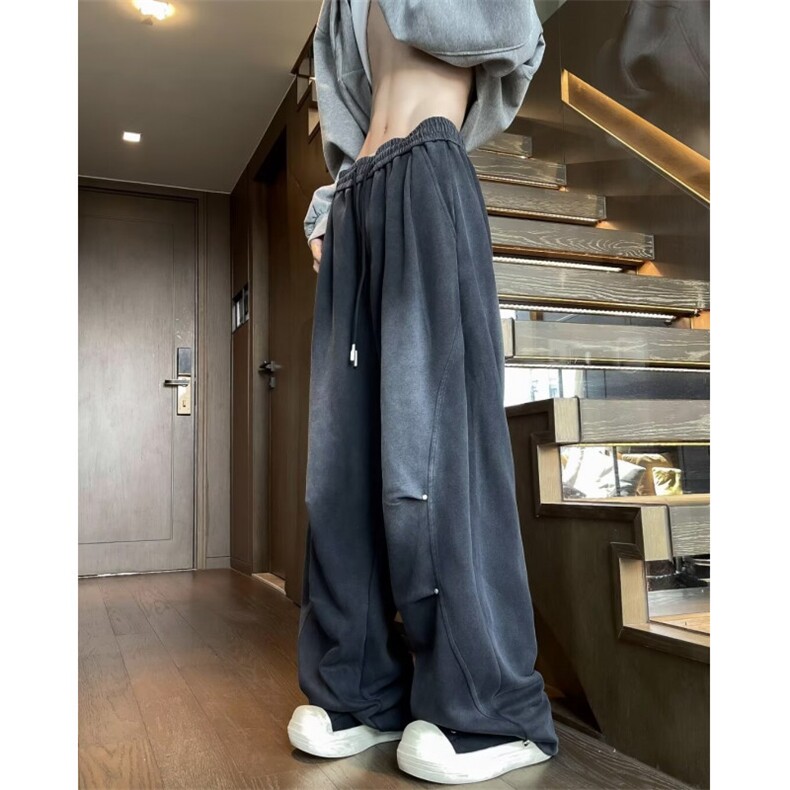 wassuphappy褶皱休闲卫裤男春秋季潮牌水洗直筒休闲裤阔腿运动裤，男装休闲裤，星座1008