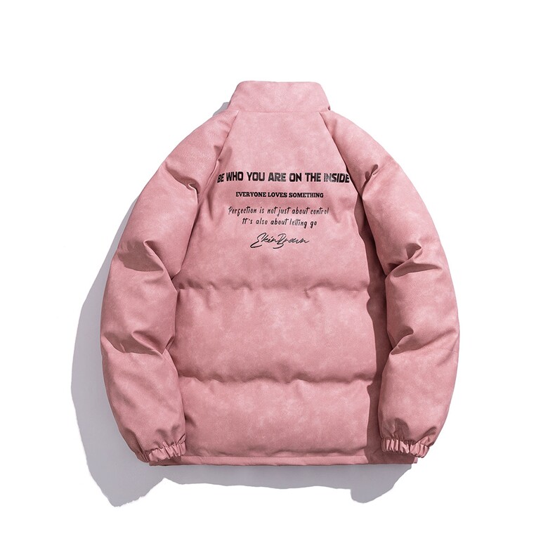 白底立领PU皮复古做旧金属印花字母设计棉衣男MY77732P130控178,男装棉衣,星座227-7