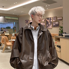 XZ213-JK8932-P108控128港风美式日系复古痞帅大翻领皮衣夹克潮，男装夹克，星座213