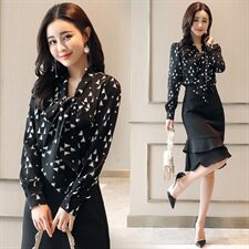 潮流收口袖气质蝴蝶结衬衫2021春季套头长袖，女装衬衫，时尚俏佳人