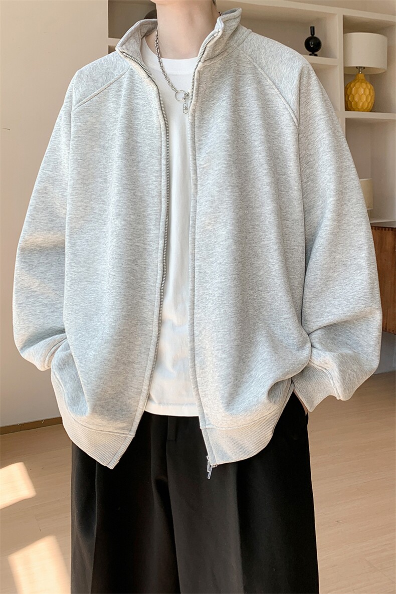 内景秋冬学院青年立领开衫卫衣男潮流宽松外套WY00742/P45加绒P50,女装短外套,电商B316
