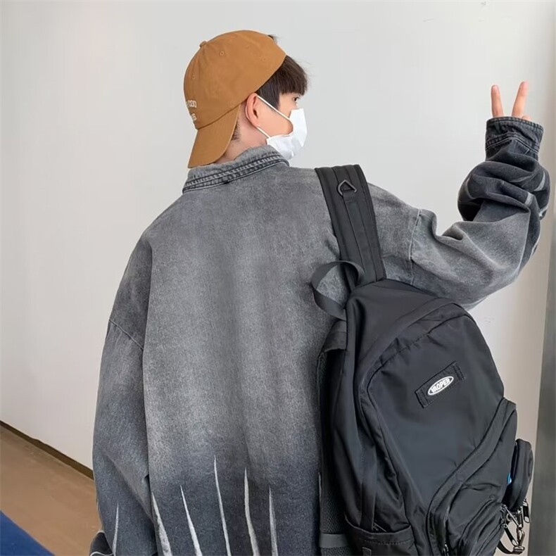 日系复古水洗牛仔夹克春秋季高街棒球服男宽松休闲外套W5004-P68,男装夹克,星座512-2