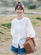 夏季新款日系木耳花边拼接小衫，其它，L·H·X